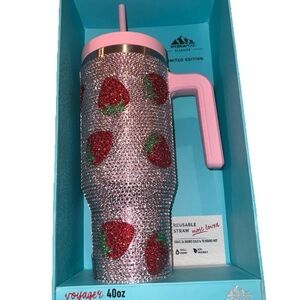 Hydrapeak Silver BLING 40oz LIMITED EDITION STRAWBERRY Steel Tumbler Rhinestones